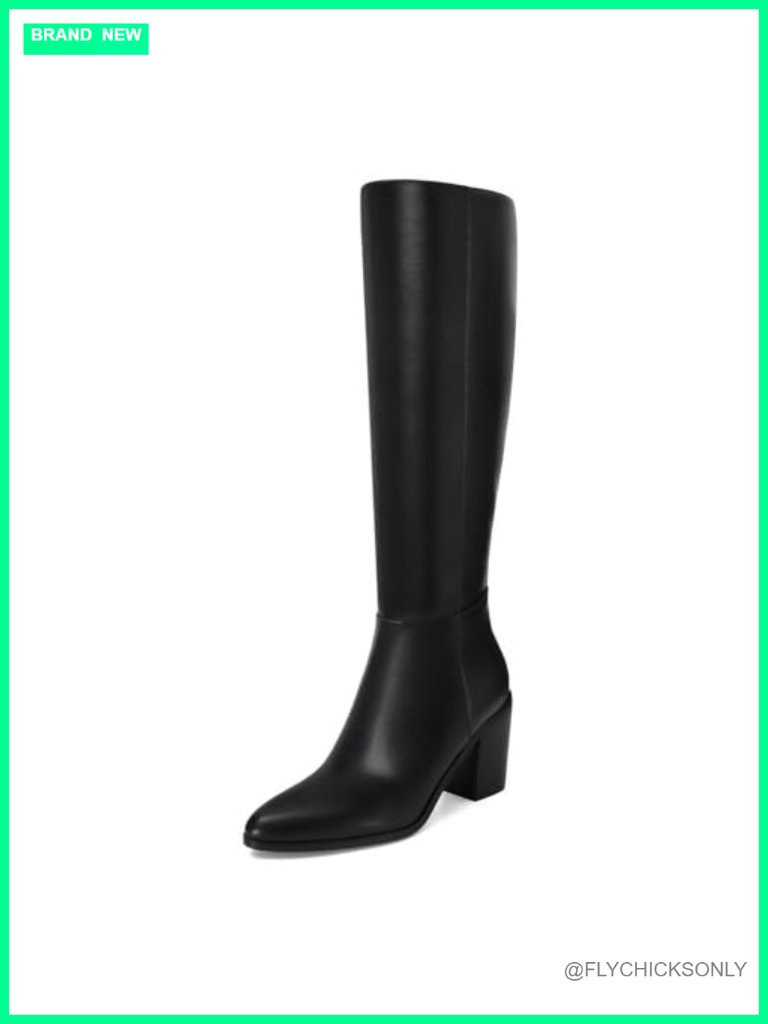 Faux Leather Knee High Boots Chunky Block Heel Almond Toe Side Zip Fall Winter